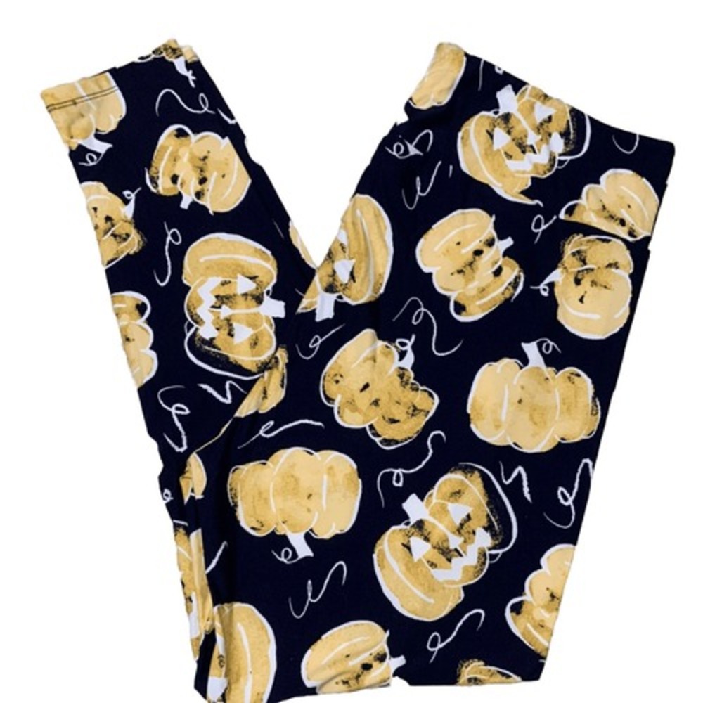 LuLaRoe Womens Leggings Size TC2 Navy Blue Pumpkins Jack-O-Lanterns Plus 18+ NWT